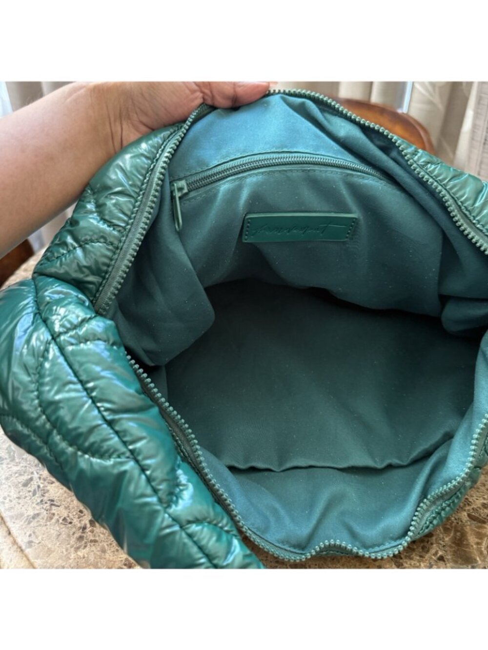 Free People Quilted Carryall Tote Bag surplus Shine Green New with Tags - Picture 5 of 12